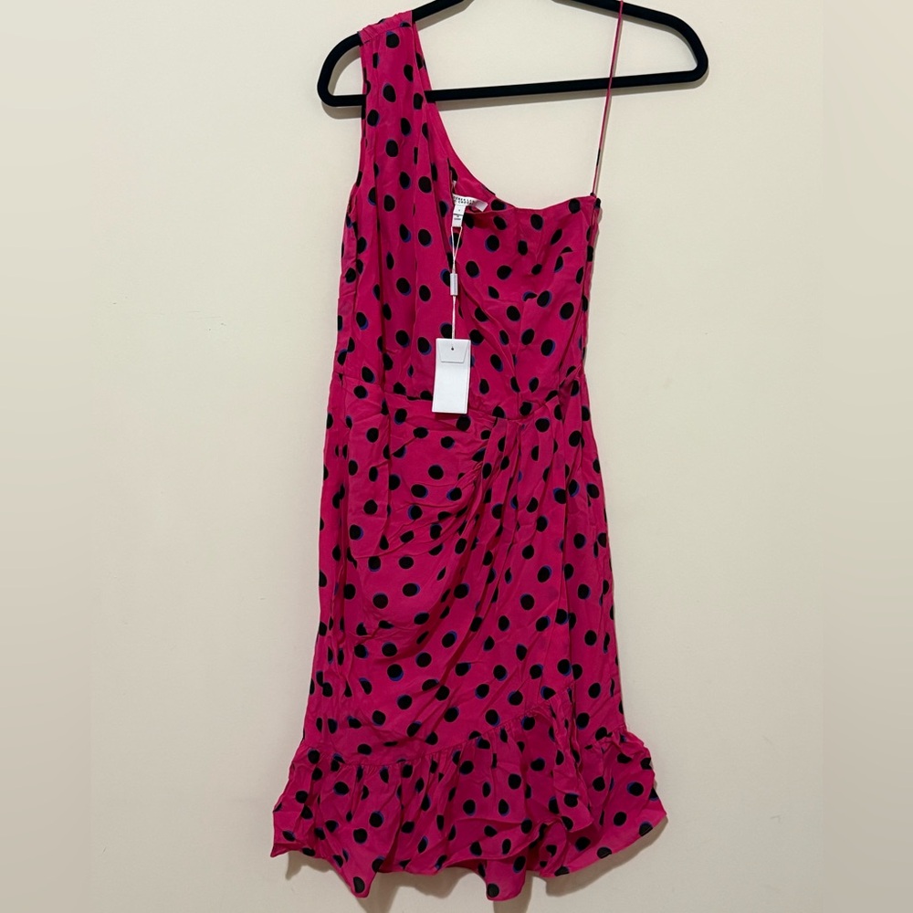 10 Crosby Derek Lam One Shoulder Pink Dress with polka Dots